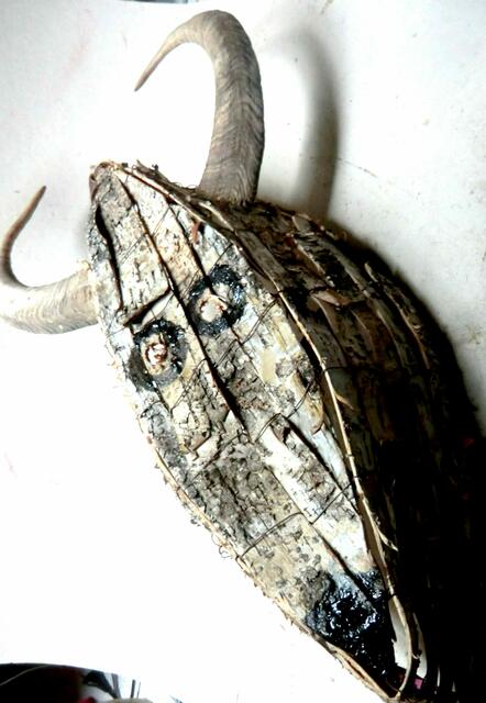 Birkenrinde lässt sich super biegen und zu Masken zusammen setzen