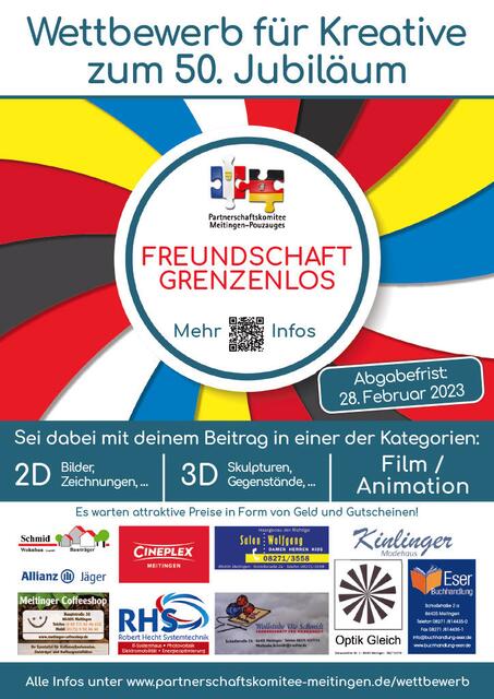 Plakat zum Künstlerwettbewerb anlässlich des 50-jährigen Jubiläums der Partnerschaft zwischen Meitingen und Pouzauges. | Foto: Partnerschaftskomitee Meitingen / Andreas Franz