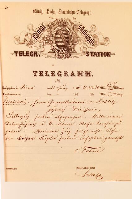 Staatstelegramm ausgestellt im Schatzhaus