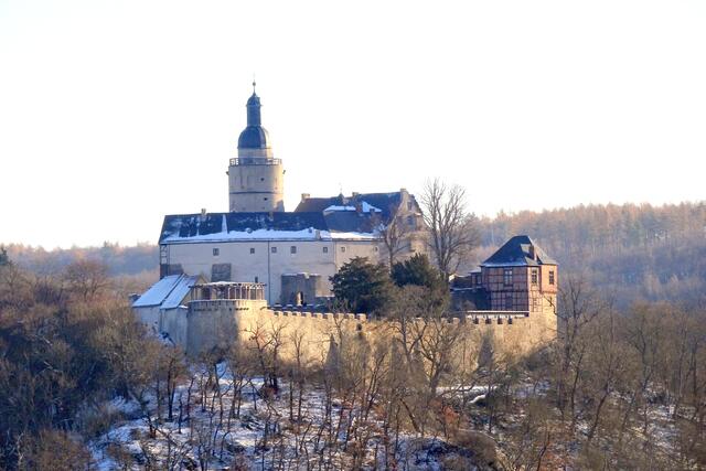 Burg Falkenstein auf dem gegenüber liegenden Berghang des Selketals