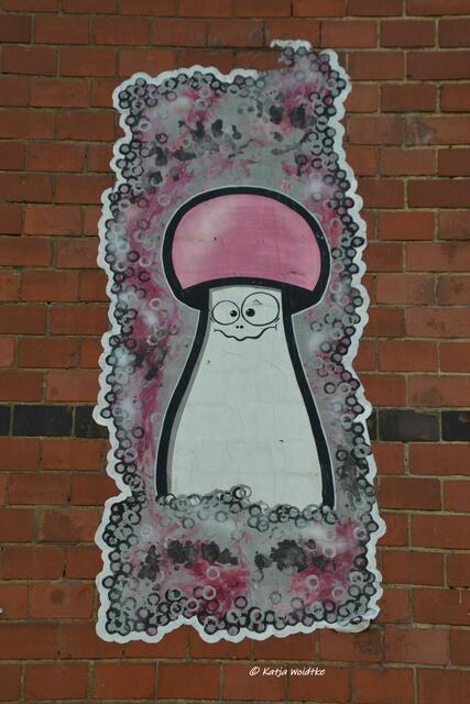 Streetart in Hannover - diesen putzigen Pilz findet ihr in der Fröbelstraße in Linden-Nord (Foto: Katja Woidtke)