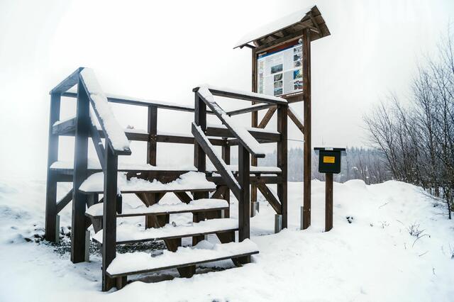 Aussichtsplattform mit Informationstafel und Stempelkasten der Harzer Wandernadel am Grauwackensteinbruch  (Archiv)