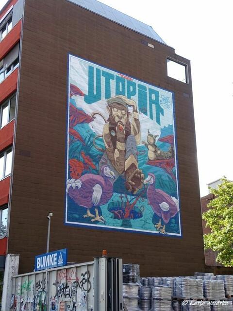 Im Rahmen des "Hola Utopia!" 2020 entstand am E-Damm in Hannover dieses phantastische Wandbild durch den Künstler Rookie. Herzlichen Dank dafür! (Foto: Katja Woidtke)