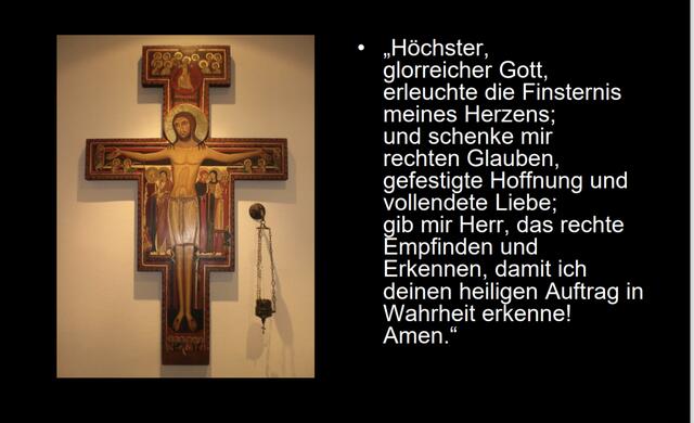 Gebet des Hl. Franziskus von Assisi mit Kreuz von San Damiano