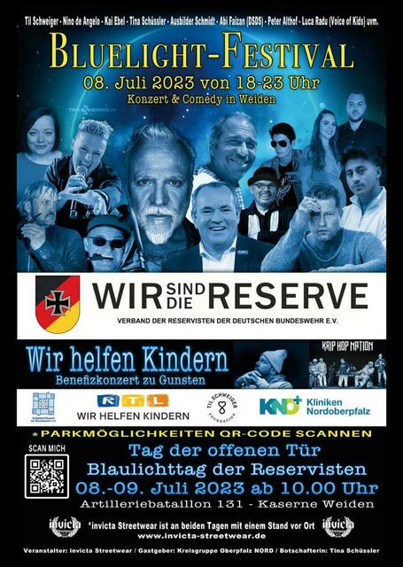 Das Bluelight Festival in Weiden wird von RTL begleitet. Stargäste Til Schweiger, Tina Schüssler, Nino de Angelo, Michael Manousakis (DMAX), Peter Althof (Dschungelcamp), Comedian Ausbilder Schmidt, Abi Faizan (DSDS), Olli Roth, Marina Lötschert, Luca Radu (The Voice Kids), Rapper Wyse, KripHop Nation uvm., werden sich das Mikrofon reichen für den RTL Spendenmarathon  | Foto: Reserve rockt / Reservistenverband Weiden