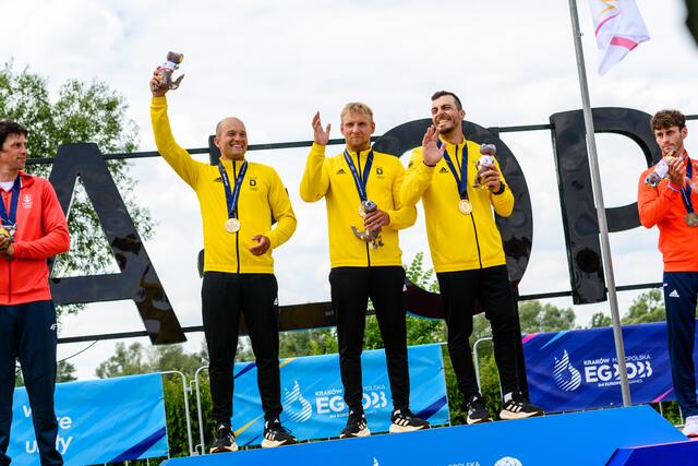 EM Gold für das deutsche C 1 Herren Team, von links Franz Anton, Timo Trummer und Sideris Tasiadis | Foto: Philipp Reichenbach Text und Fotos