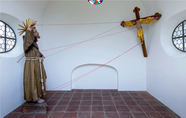 Figürliche Darstellung der Stigmatisation des hl. Franziskus in der Kapelle St. Franziskus in Mering.