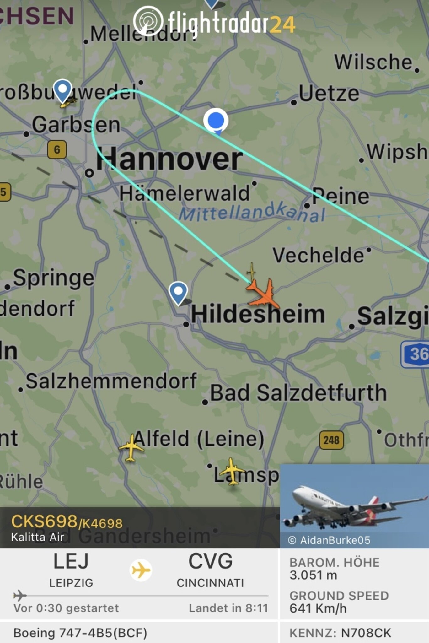 Flugzeug dreht über Hannover um.: Druckabfall in der Kabine - Burgdorf