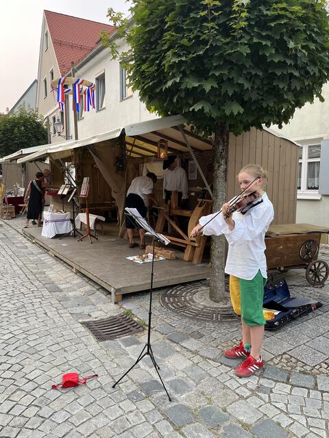 Gerne gehört wurde die "Musikerin" mit Geige am Stand der Knopfmanufaktur. Sie musizierte fast täglich mit Ihrer Violine  zur Unterhaltung der Musikinteressierten. | Foto: Josef Ditchen