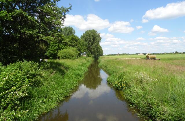 Der Wietzelauf zieht sich zwischen dem Truppenübungsplatz Bothfeld und den Feldflächen fast schnurgerade durch die Landschaft. 