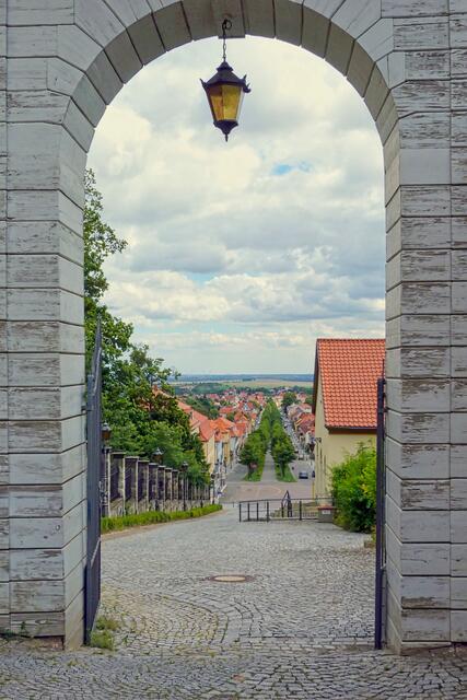 Blick vom Schloss auf die Kastanienallee die hinunter zur Altstadt von Ballenstedt führt