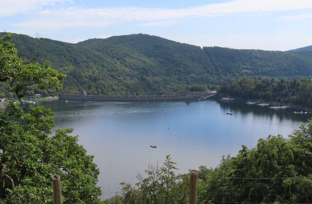 Blick vom "Wildtierpark Edersee" auf den Edersee und die Sperrrmauer. | Foto: M. A.