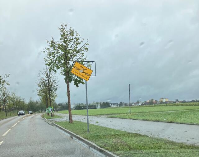 Das Hagel-Unwetter beschädigte auch das Ortsschild an der Römerallee | Foto: Ulrike Reschke
