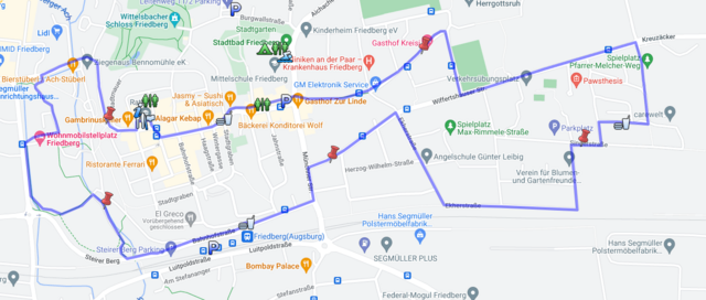 20. Friedberger Halbmarathon 2023 - die Laufstrecke | Foto: (Google Maps
