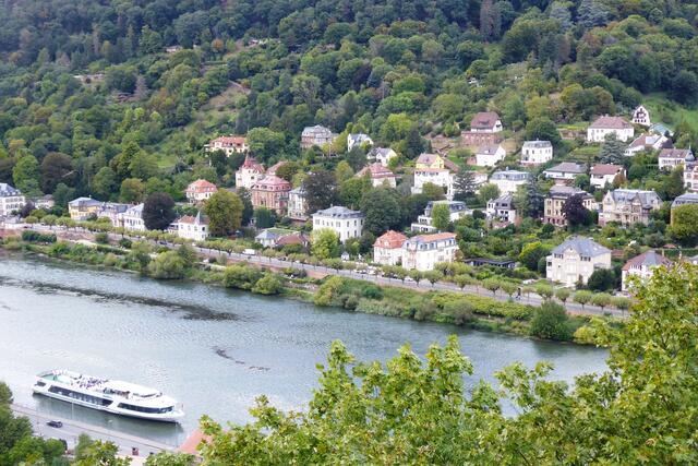 Blick über den Neckar auf die Häuser um den Philosophenweg.