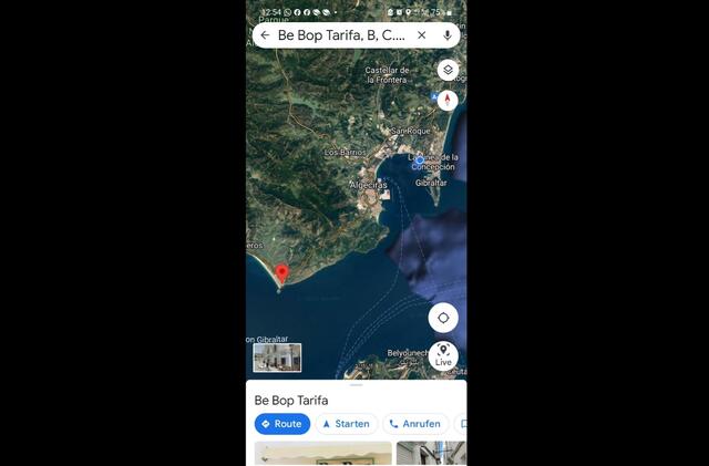 Lage von "Be Pop" in Tarifa, 20 km südwestlich von Gibraltar: 14 km von Afrika entfernt!