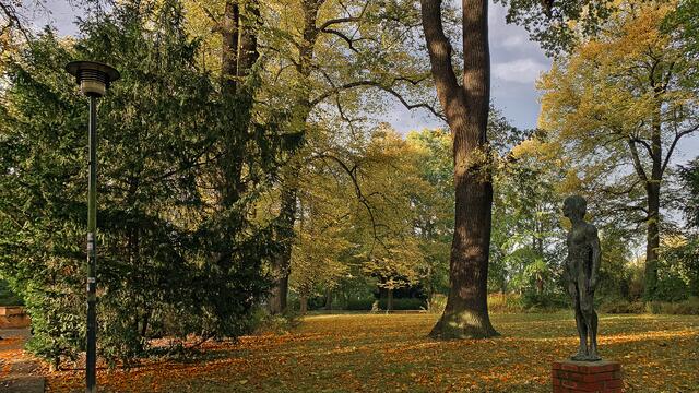 Am Rand der Altstadt stellt sich im Lindengarten der Herbst durch überwiegend gelbe Farbtöne vor, denn es sind vor allem die Linden, die durch ihr Laub die historische Parkanlage prägen. Foto: Helmut Kuzina