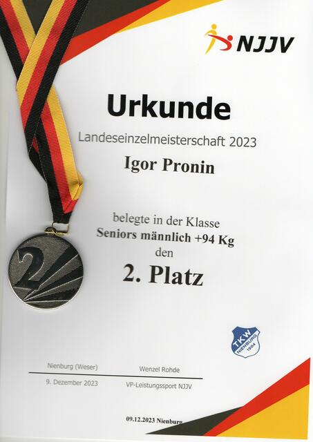 Urkunde des NJJV. | Foto: Igor Pronin