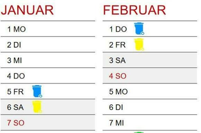 Die Abfuhrtage für die Hauptstraße in Battenberg (Eder). Für die Gelben Tonnen ist dies erstmals der Samstag, der 06.01.2024.