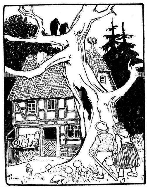 Das Hexenhaus (Zeichner Otto Ubbelohde, 1909). | Foto: Otto Ubbelohde zum Märchen Hänsel und Gretel, gemeinfrei.
