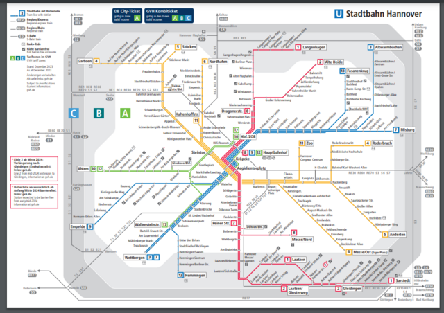Linienplan der Üstra 2O24: Nur elektrische Straßenbahnen, zusätzlich gibt es ein umfangreiches S-Bahn-Netz.  | Foto: RS / Üstra Hannover
