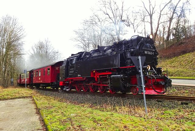 ein Sonderzug der Selketalbahn in der Ortslage Güntersberge