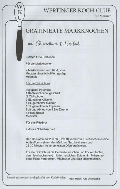 Das Rezept vom Markknochen Blatt 1. 