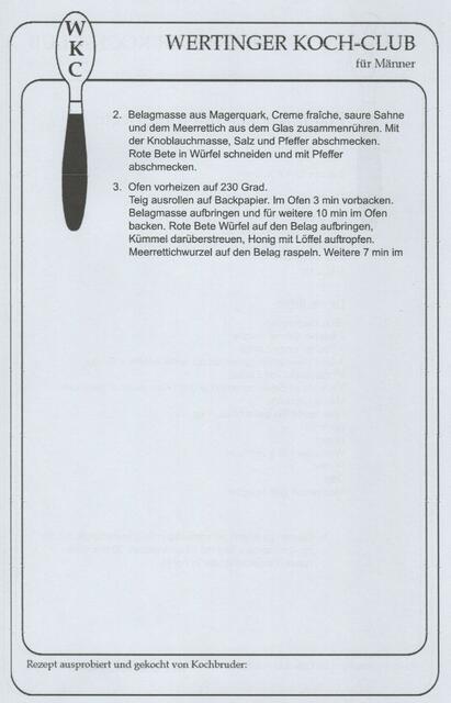 Das Rezept vom Flammkuchen Blatt 2. 