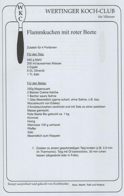 Das Rezept vom Flammkuchen Blatt 1. 