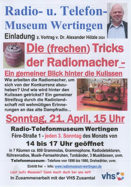 Mit solchen Plakaten macht das Radio- und Telefonmuseum in Wertingen seit Jahren auf seine Vorträge aufmerksam. Bild: Otto Killensberger | Foto: Dr. Alexander Hölzle