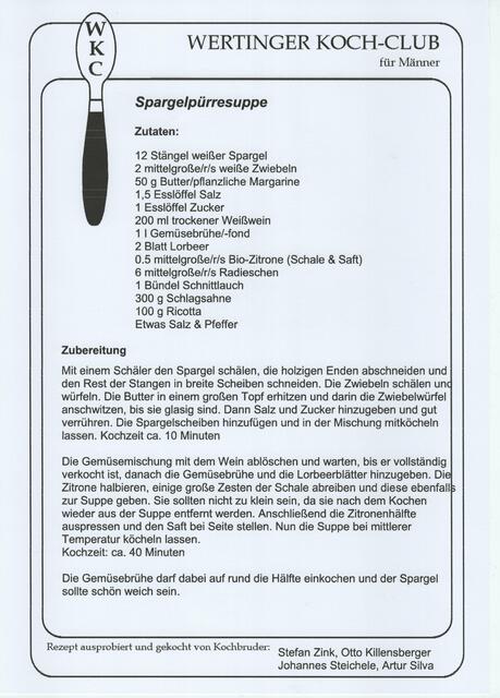 1 Teil des Rezeptes für die Spargelpürresuppe. 