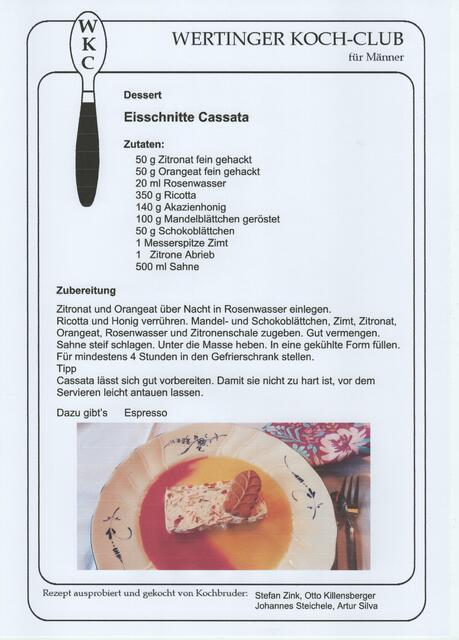 Das Rezeptblatt für das Cassata.