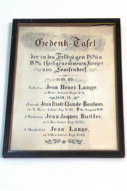 Gedenktafel für die Teilnehmer an den Feldzügen 1848/49 und 1870/71.