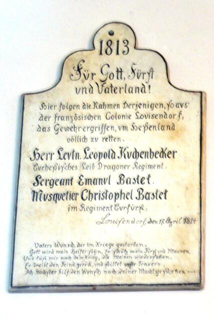 Gedenktafel für die Kriegsteilnehmer von 1813.