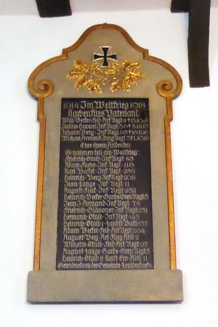 Gedenktafel für die Teilnehmer und Gefallenen des 1. Weltkriegs (1914-18).