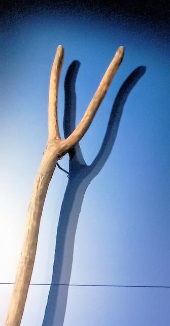 gemähtes Gras wurde mit solchen Gabeln luftig aufgeschüttelt, Hexenflug