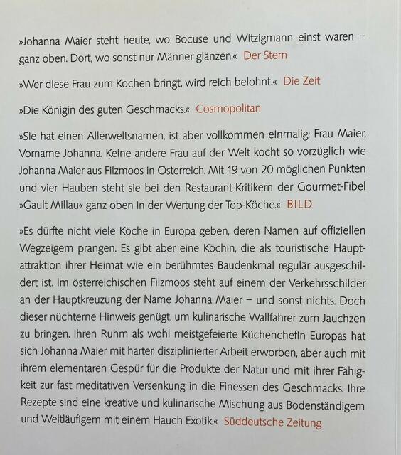 Die Vita der Spitzenköchin Johanna Maier aus deren Kochbuch. | Foto: Klaus Hill
