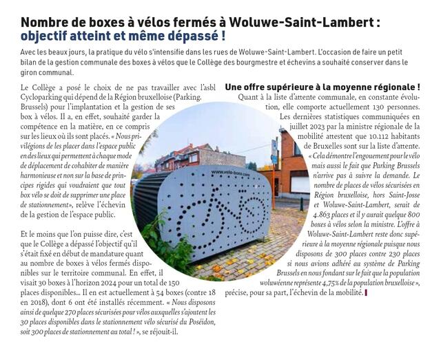 Bild 2 von 2. - Nombre des boxes à vélos fermés a Woluwe-Saint-Lambert (W-S-L): Es reicht! | Foto: ADFC Langenhagen. Quelle: Wolu-Info 1/2024.