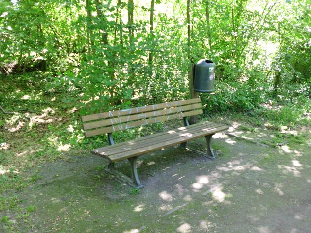 Eine von 480 Sitzbänken und einer von 280 Papierkörben in der Eilenriede