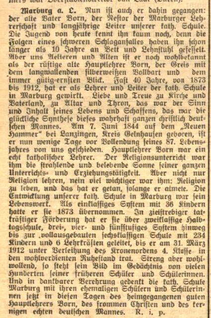 Artikel vom Bonifatiusbote vom 14. Juni 1931