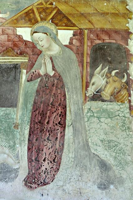 Uraltes Fresko in einer Kirche bei den "Piramidi di Zone"