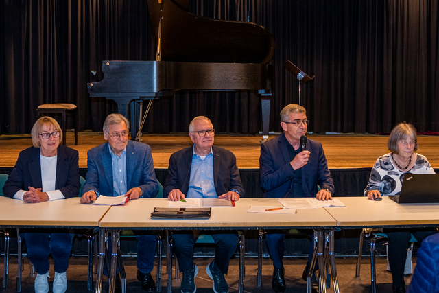 Mitgliederversammlung 2024 vom Freundeskreis Friedberger Musiksommer  e.V.  Im Bild v.l.: Margit Luccesi (Beisitzerin), Herbert Maier (Schatzmeister), Wilfried Höfl (2. Vorsitzender), Heinz Oswald (1. Vorsitzender) und Schriftführerin Christine Guggemos  | Foto: FSeventfoto