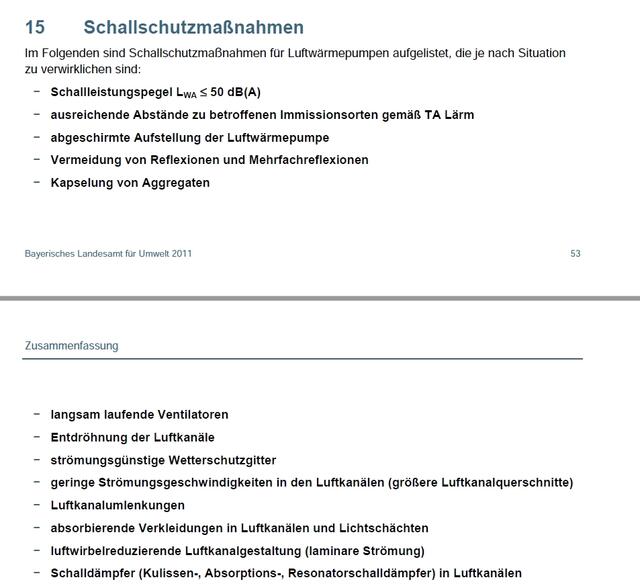 Tipps für Schallschutzmassnahmen aus dem Leitfaden "Tieffrequente Geräusche bei Biogasanlagen und Luftwärmepumpen" des Bayerischen Landesamts für Umwelt | Foto: Bayerisches Landesamt für Umwelt