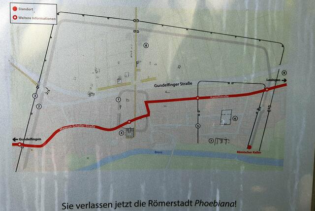 Hinweistafel ehem. Römerstraße durch Faimingen - Richtung Ost nach Lauingen