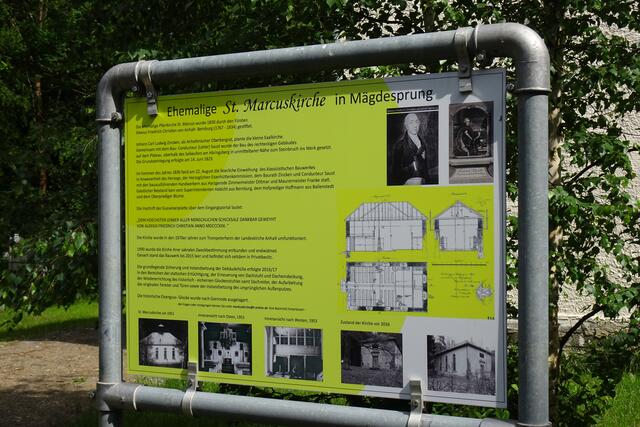 Infotafel an der ehemaligen St. Marcuskirche in Mägdesprung