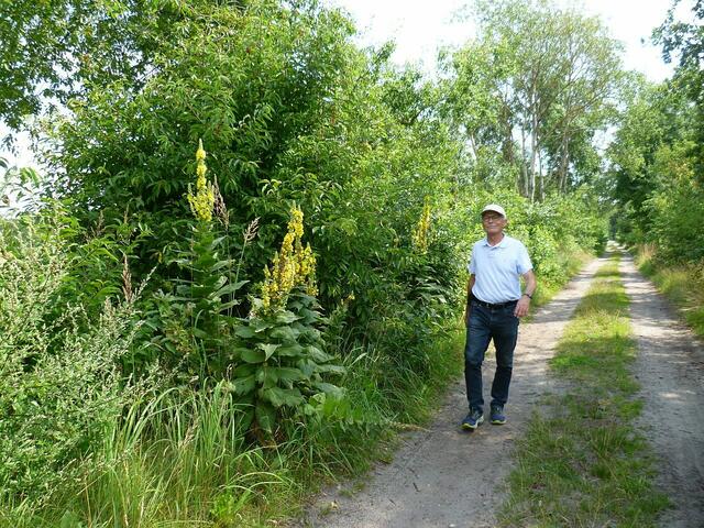 Der Spargelsprinter marschiert vom Flugaufsichtsfahrzeug zum Vereinsgebäude.
