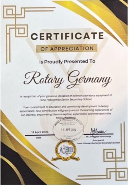 Das Certificate für die Spende | Foto: Foto: Prof. Dr. Bernhard Maisch