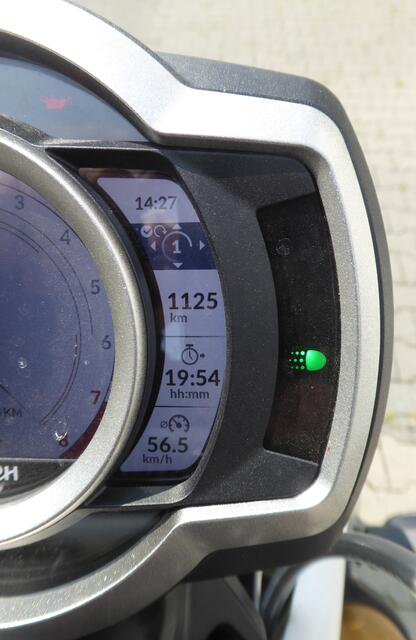 Das Zeigte der Tacho an, bei Rückgabe der Scrambler 1200 XE. 
1125 Kilometer,
19,54 Stunden reine Fahrzeit,
56,5 km/h Durchschnittsgeschwindigkeit