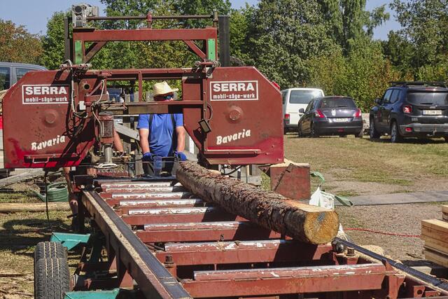 ein mobiles Sägewerk gab es am Waldtag 24 am Wildenstall in Funktion zu sehen