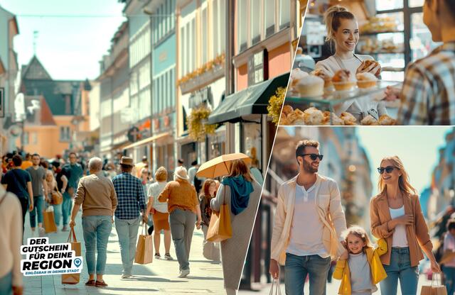 Alle Menschen freuen sich am Samstag auf eine gut gefüllte und erlebnisreiche Innenstadt – mit dem Verschenken von regional gültigen Gutscheinen kann man den örtlichen Handel unterstützen.
 | Foto: DJD/www.wunschgutschein.de (KI generiert)